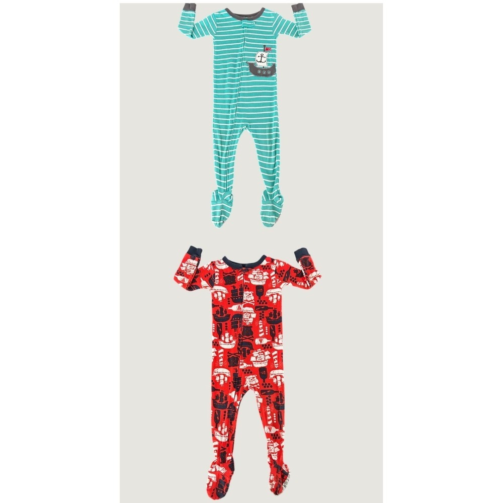 Carters 24M Baby Footed Pajamas 2ct Pirate Ship Nautical Red Teal Cotton 1491